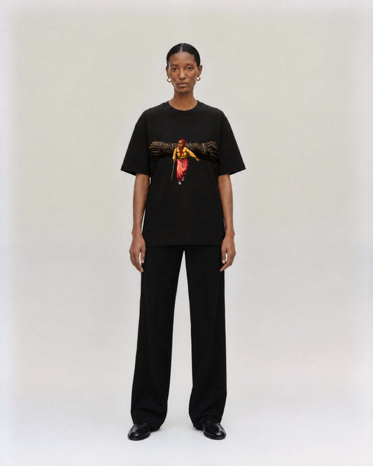 Entoto Tee on model. Model is 5'9" and wears size S.