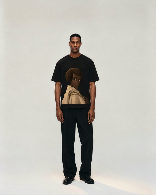 Karrayyu Tee on model. Model is 6'3" and wears size XL.
