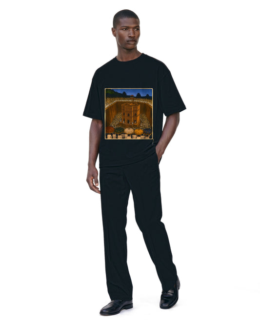 Lalibela Tee on model. Model is 6'3" and wears size XL.