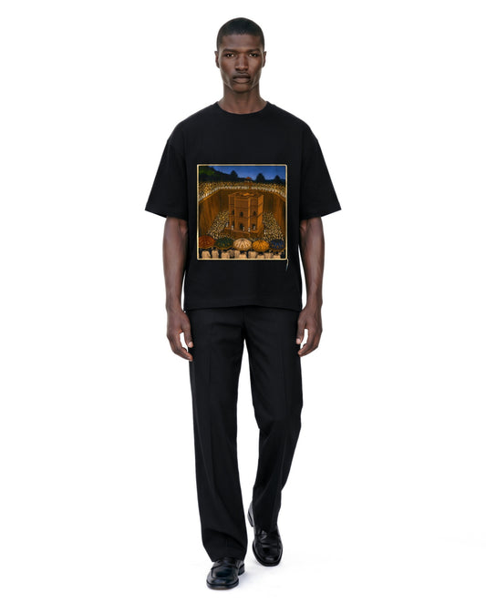 Lalibela Tee on model. Model is 6'3" and wears size XL.