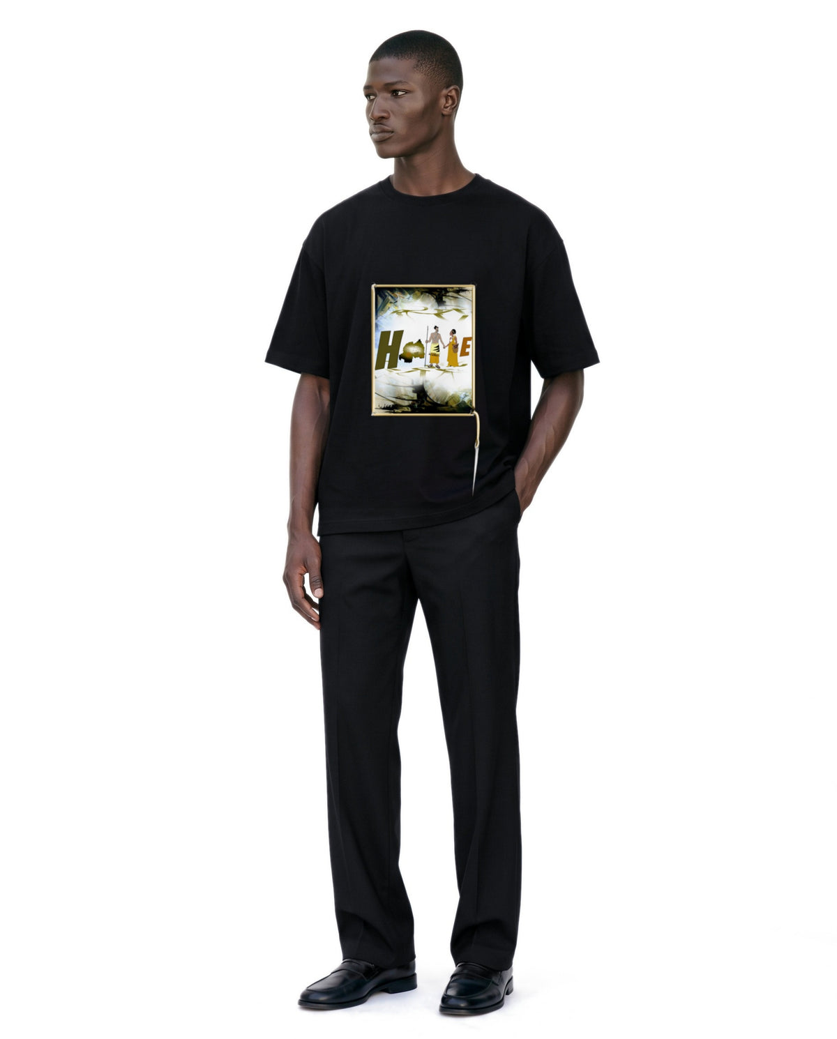 Home Tee on model. Model is 6'3" and wears size XL.