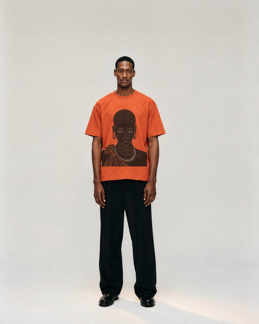 House of Omo Tee on model. Model is 6'3" and wears size XL.